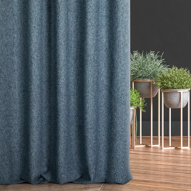 Zasłona szyta na taśmie 5 cm niebieska z tkaniny bukla z efektem melanżu