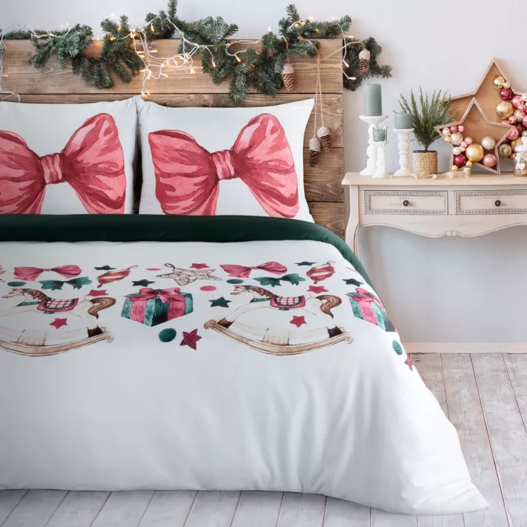 Pościel świąteczna 140x200 cm z mikrowłókna kolor biały, różowy RIBENO