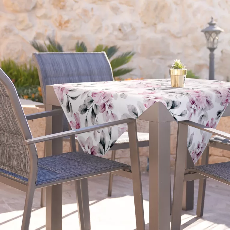 Obrus biało, różowy 85x85 cm wodoodporny GARDEN na taras oraz balkon