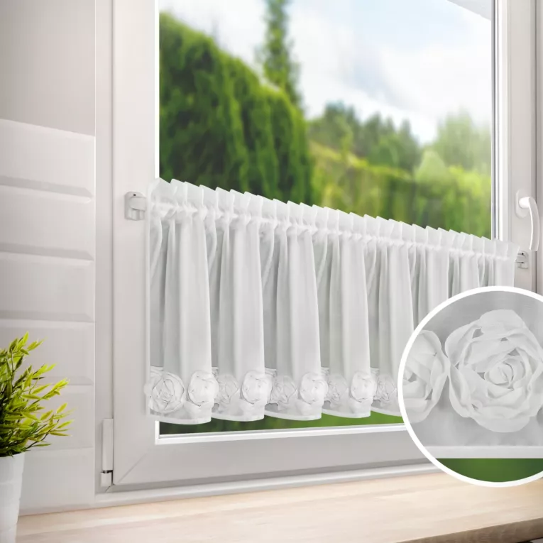 Zazdrostka biała z szyfonu zdobiona pasem róż 3D taśma marszcząca - ROSES- EVA MINGE