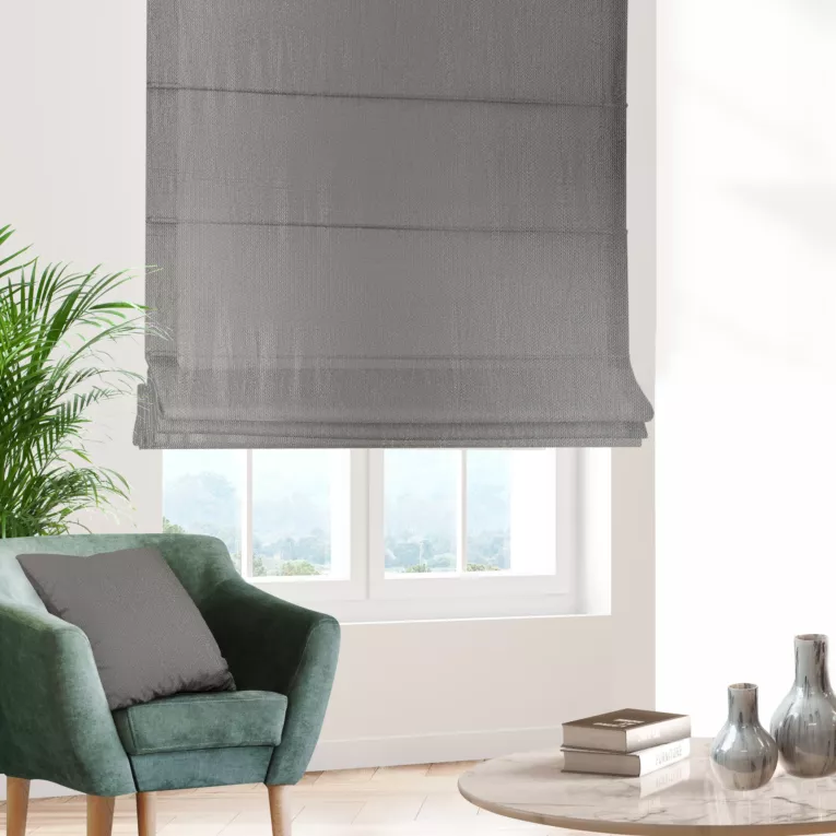 Roleta rzymska stalowo srebrna z miękkiej tkaniny welwetowej z drobnym błyszczącym nadrukiem