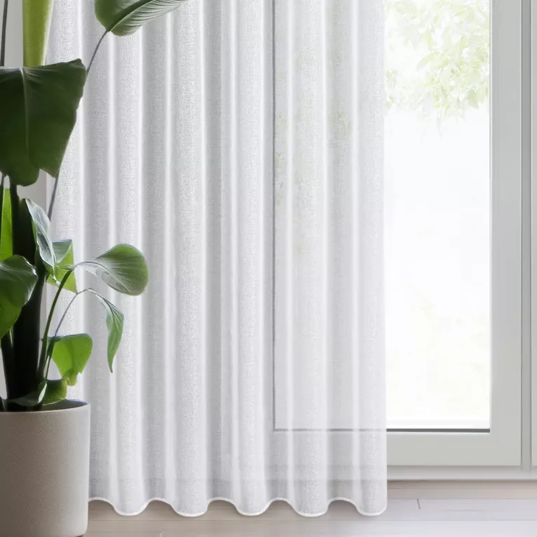 Firana biało, srebrna z gładkiej etaminy z efektem połysku 350x270 cm taśma LENA