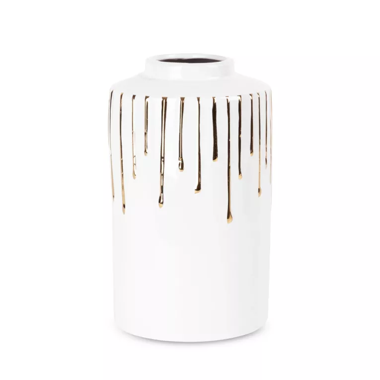Wazon ceramiczny LUIS z motywem cieknącej złotej farby