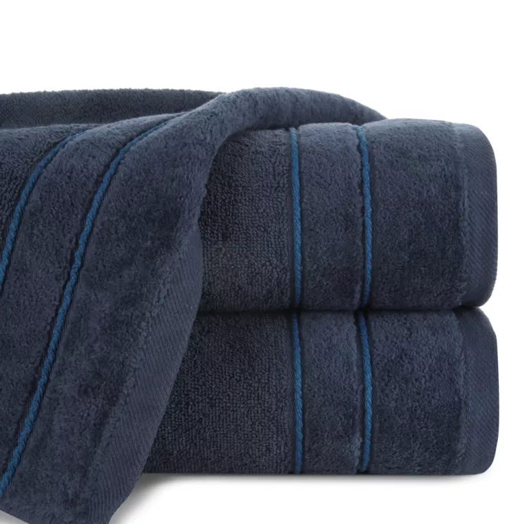 Ręcznik kąpielowy 50x90 cm bawełniany kolor granatowy z kontrastującymi paseczkami 500 g/m2 SIBEL