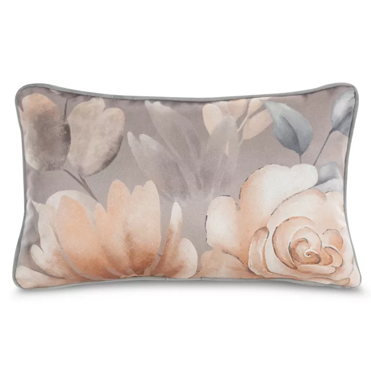 Poduszka 30 x 50 cm welwetowa beżowa z designerskim wzorem kwiatów MINGE 4 EVA MINGE
