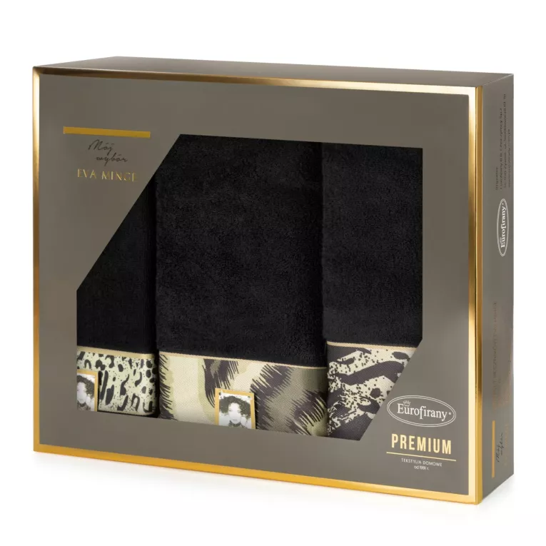 Zestaw ręczników bawełnianych na prezent 3 szt kolor czarny, beżowy 500 g/m2 Eva Minge