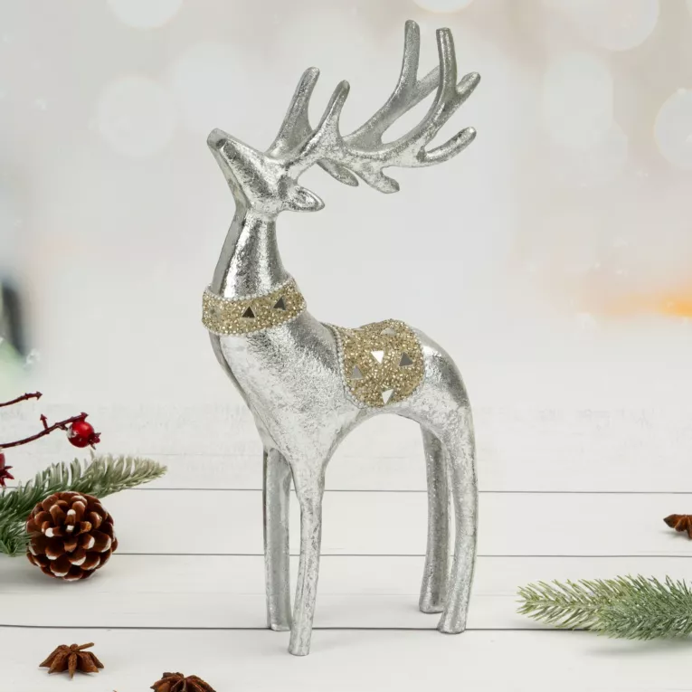 Figurka świąteczna RENIFER z dodatkami lśniących koralików oraz kryształów