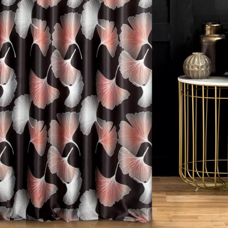 Tkanina zasłonowa zaciemniająca z nadrukiem liści miłorzębu