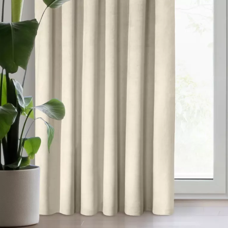 Zasłona kremowa z matowego welwetu 140x270 cm taśma - MELANIE