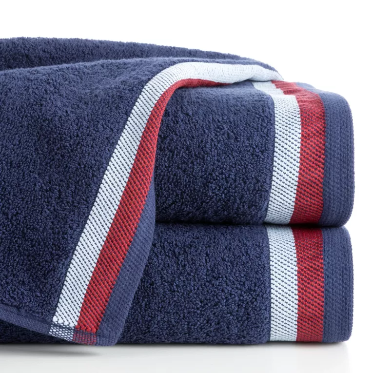 Ręcznik kąpielowy 50x90 cm bawełniany kolor granatowy z bordiurą w pasy 550 g/m2 NIKO