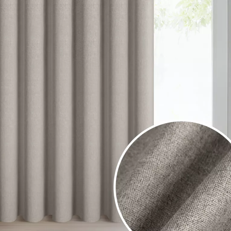 Zasłona ciemnobeżowy 100% zaciemniająca o naturalnym widocznym splocie 140x270 cm taśma - ZOEY