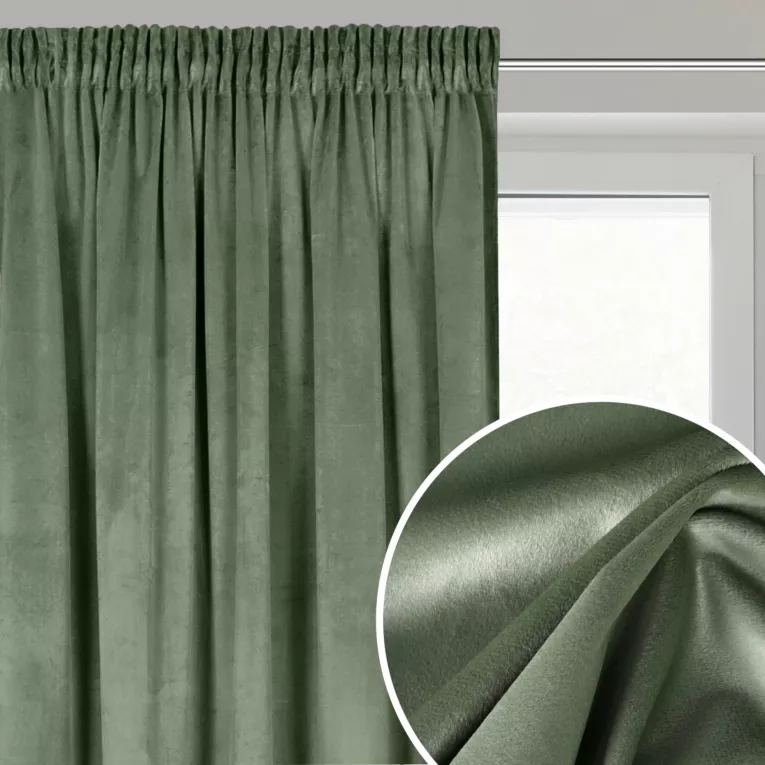 Zasłona oliwkowa z tkaniny welwetowej 140x270 cm taśma - ROSA - Design 91