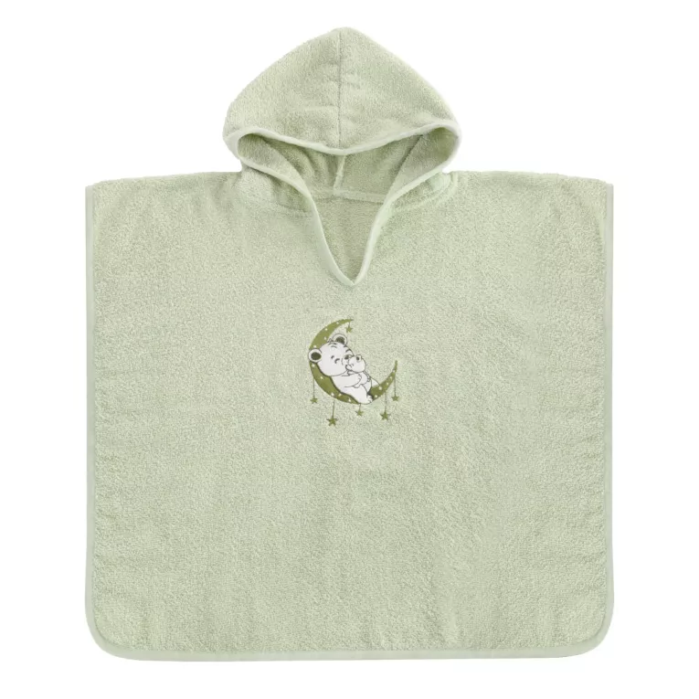 Ponczo kąpielowe dziecięce 60x120 cm bawełniane kolor miętowy z aplikacją misia 310 g/m2 BABY 74
