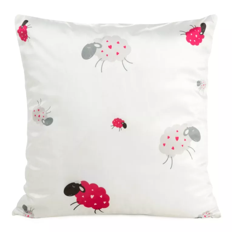 Poszewka na poduszkę 45x45 cm welwetowa, biało różowa z motywem baranków KIDS 3 DESIGN 91