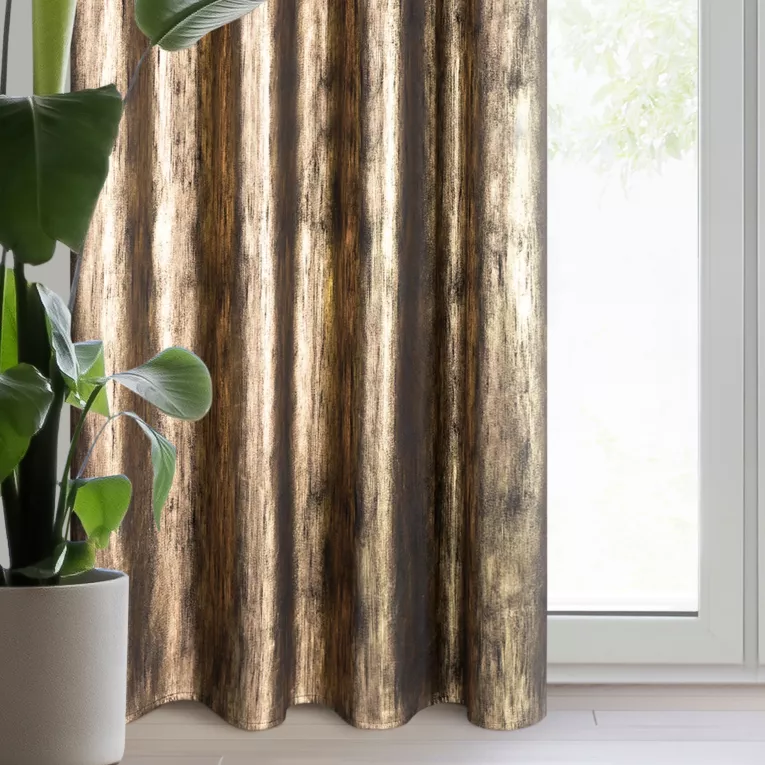 Zasłona welwetowa czarno, szampańska zdobiona lśniącym nadrukiem 140x250 cm przelotka - EMILA