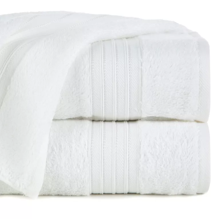 Ręcznik do rąk 30x50 cm bawełniany kolor biały zdobiony bordiura w paski 550 g/m2 AURA