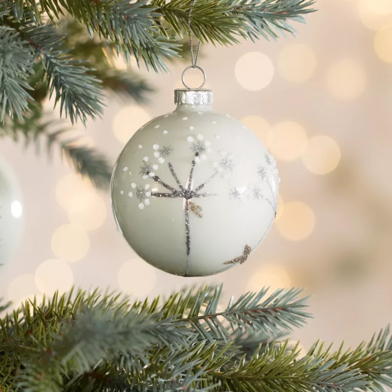 Szklana bombka choinkowa ręcznie zdobiona wzorem dmuchawca