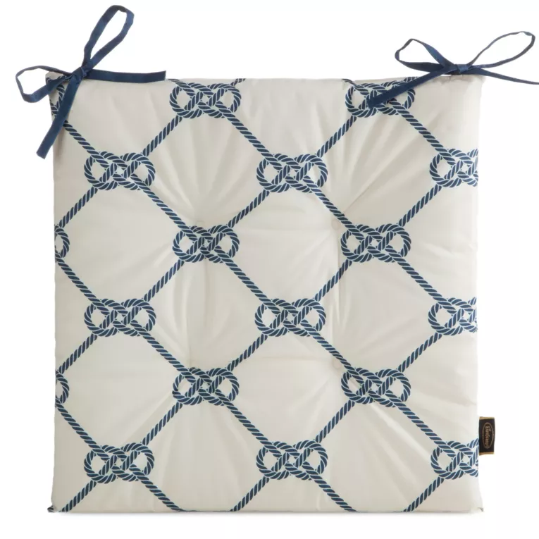 Poduszka na krzesło 43 x 43 x 4 cm wodoodporna biało, granatowa w stylu marynistycznym GARDEN