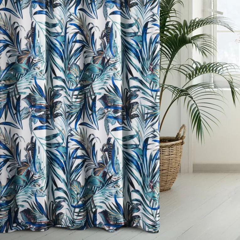 Tkanina zasłonowa zaciemniająca typu blackout z motywem egzotycznych liści