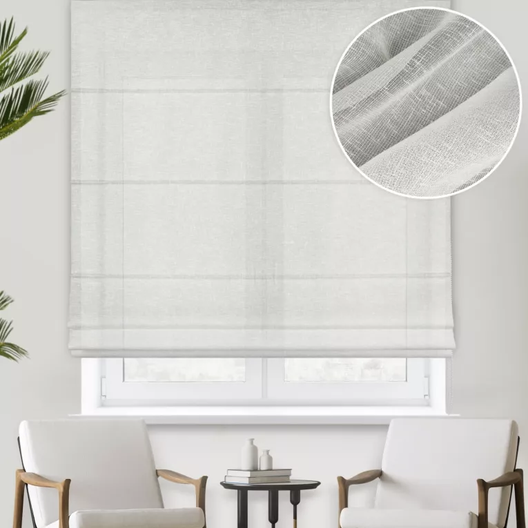 Roleta rzymska kremowa z lekko połyskującej etaminy o gęstym splocie