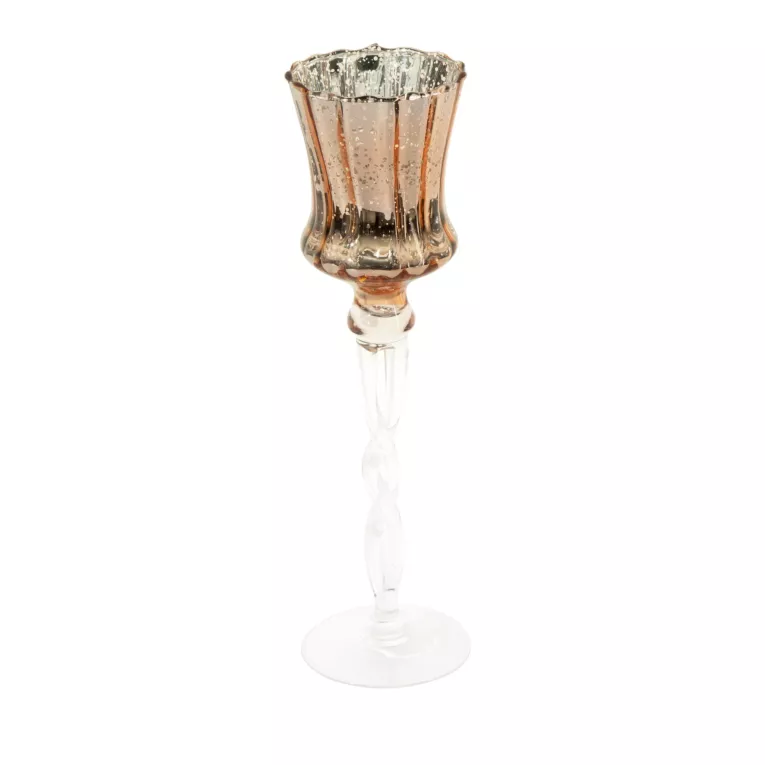 Świecznik bankietowy szklany CLARE na wysmukłej nóżce o marmurkowej strukturze