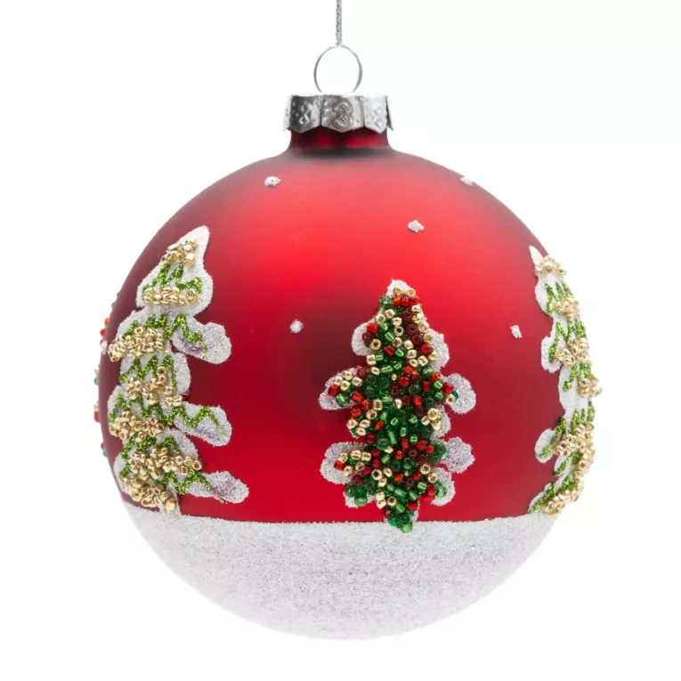 Szklana bombka choinkowa ręcznie zdobiona motywem choinek