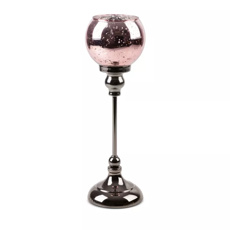 Świecznik bankietowy szklany FIBI 3 na wysmukłej metalowej  nóżce ze szklanym kloszem