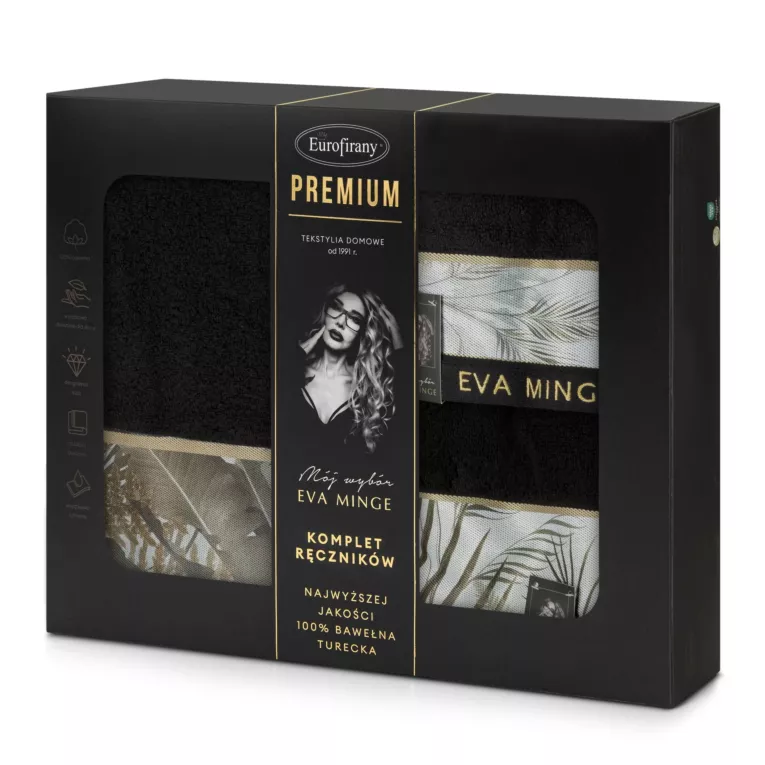 Zestaw ręczników bawełnianych na prezent 3 szt kolor czarny 500 g/m2 Eva Minge 17