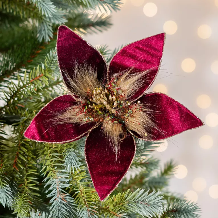 Świąteczny kwiat dekoracyjny z dodatkiem futerka