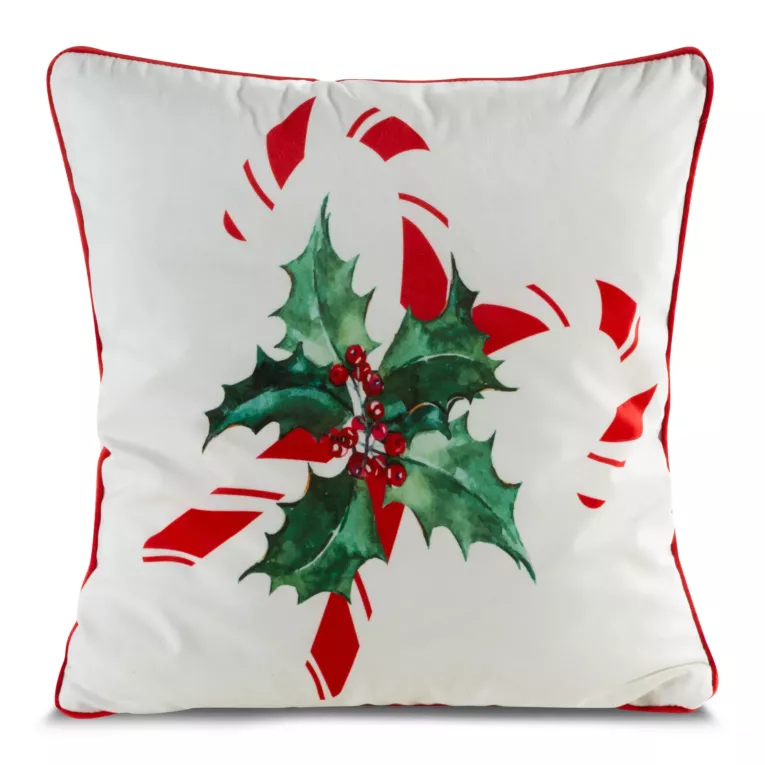 Poszewka na poduszkę 45x45 cm świąteczna kremowo czerwona zdobiona nadrukiem cukrowych lasek TORI