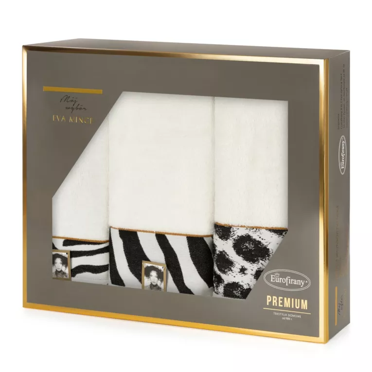 Zestaw ręczników bawełnianych na prezent 3 szt kolor kremowy, czarny 500 g/m2 Eva Minge 22