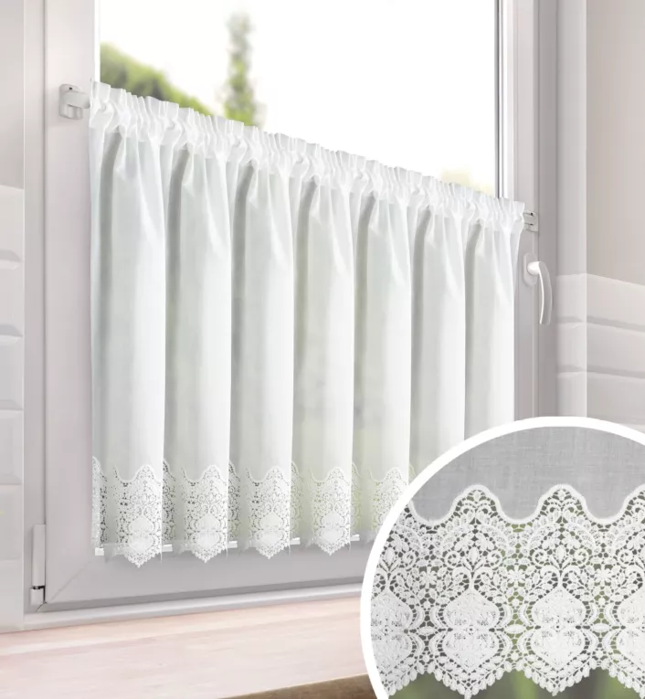 Zazdrostka biała z bawełny zdobiona ażurowym haftem 70x150 cm tunel - SOLA