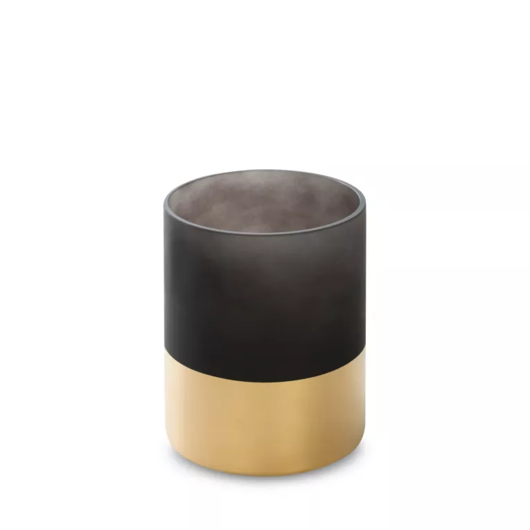 LIMITED COLLECTION Świecznik VICTORIA czarno-złoty z malowanego szkła artystycznego