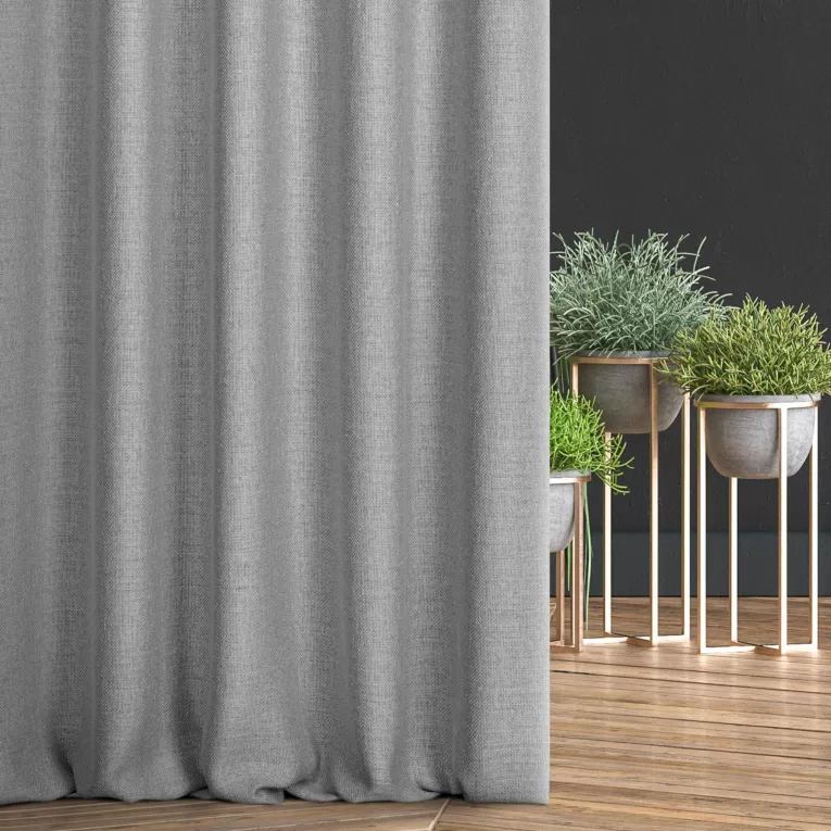 Zasłona szyta na taśmie 5 cm srebrna z tkaniny szenilowej o wyraźnym splocie