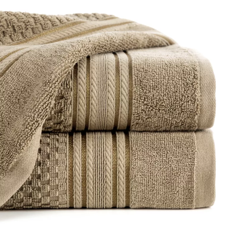 Ręcznik do rąk 30x50 cm bawełniany kolor beżowy zdobiony subtelnymi paseczkami 500 g/m2 DAVOS