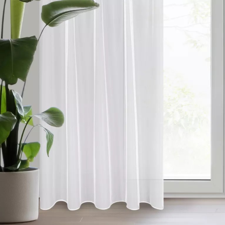 Firana biała z gładkiej błyszczącej mikrosiateczki 140x270 cm taśma imitująca flex TONIA