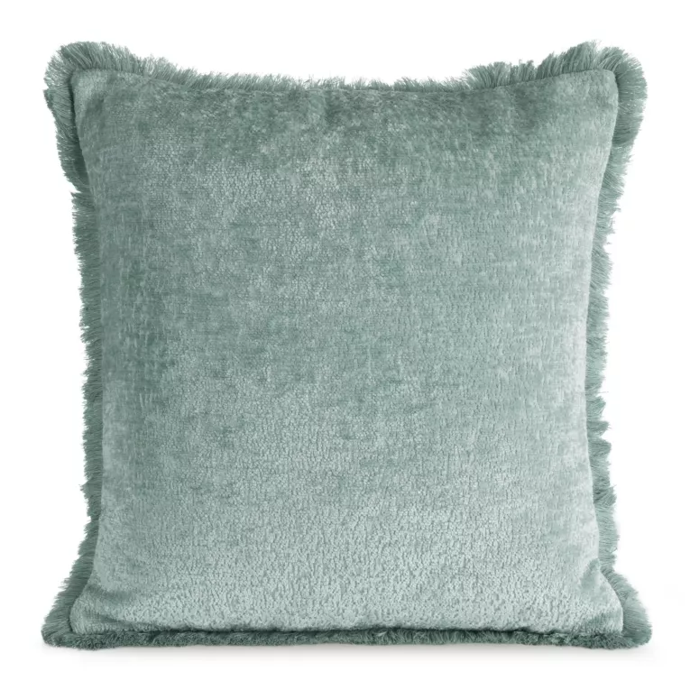 Poszewka na poduszkę 45x45 cm szałwiowa z szenilowej nici zdobiona subtelnymi frędzlami ADIA