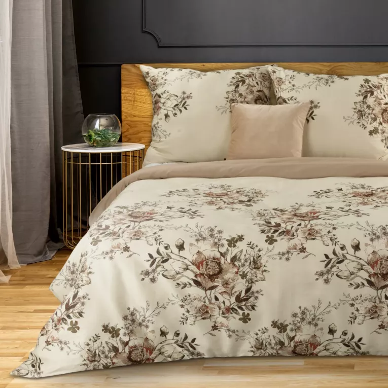 Pościel 140x200 cm bawełniana kolor beżowy, brązowy w romantycznym stylu SPRING 6