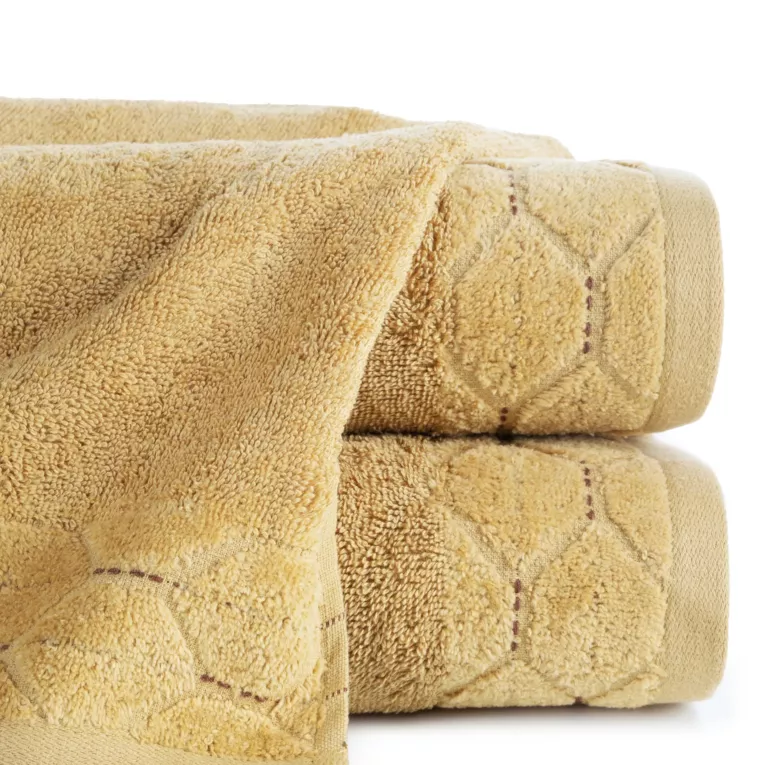 Ręcznik do rąk 30x50 cm bawełniany kolor musztardowy z welwetową geometryczną bordiurą 500 g/m2 LUMIA