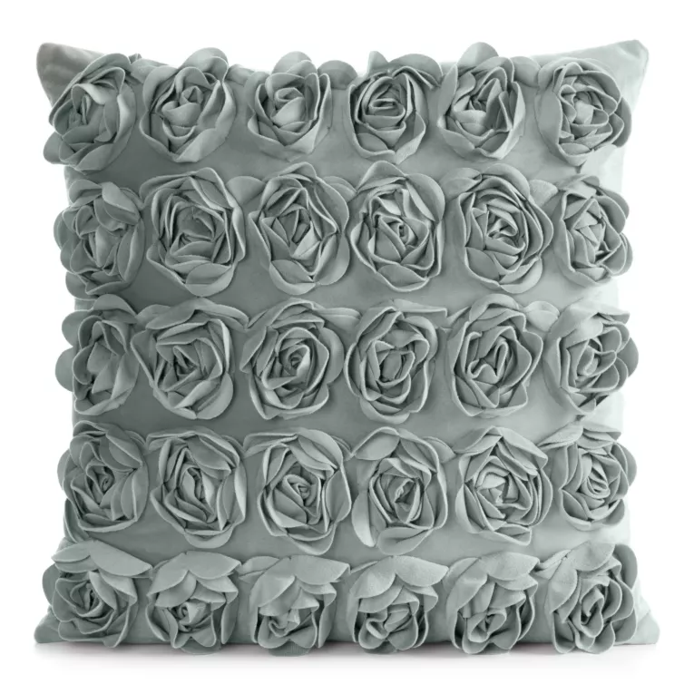 Poszewka na poduszkę 45 x 45 cm z welwetu kolor miętowy zdobiona 3D aplikacją róż ROSES Eva Minge