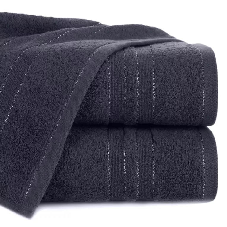 Ręcznik kąpielowy 50x90 cm bawełniany kolor grafitowy z bordiurą w paski podkreślone błyszczącą nicią 500 g/m2 GALA