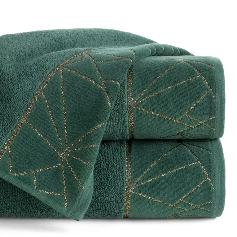 Ręcznik kąpielowy 50x90 cm bawełniany kolor ciemnozielony zdobiony błyszcząca nicią CLEO