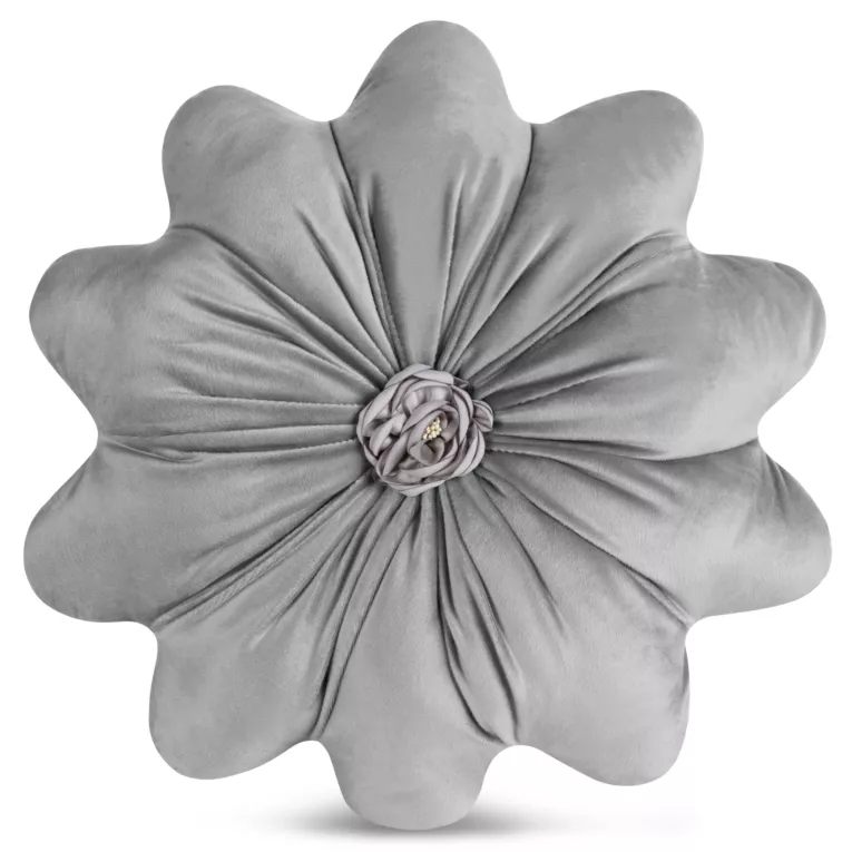 Poduszka w kształcie kwiatka o średnicy 40 cm welwetowa srebrna FLORES 5
