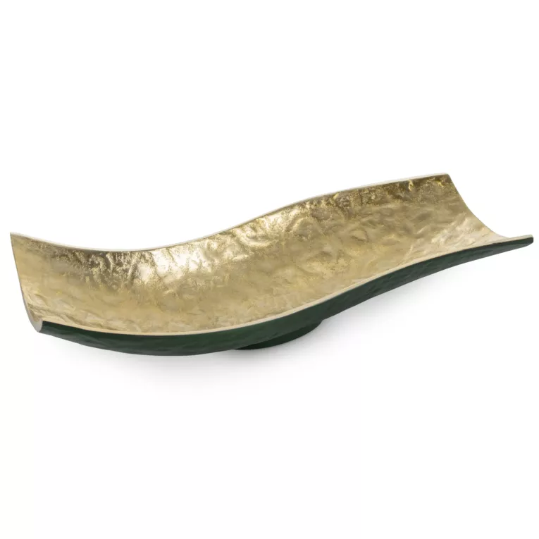 Metalowa patera PEDRO o falujących brzegach zielono-złota