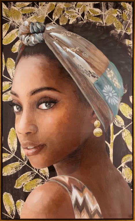 Obraz BELLE 7 portret kobiety ręcznie malowany na płótnie w złotej ramce