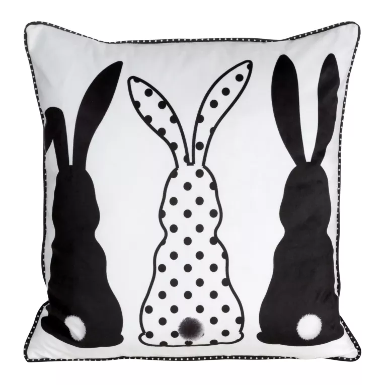 Poszewka na poduszkę 45x45 cm welwetowa czarno, biała z nadrukiem króliczków WIOSNA 4