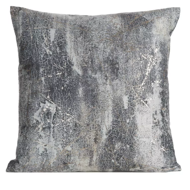 Poszewka na poduszkę 45x45 cm welwetowa srebrna zdobiona metalicznym wzorem ESTER