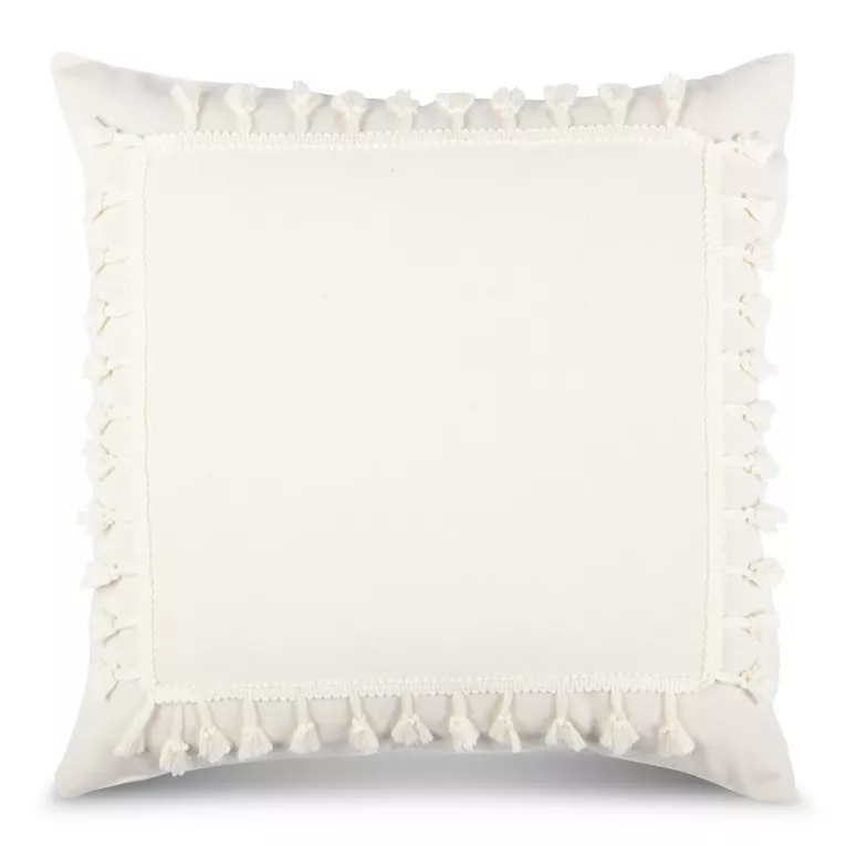 Poszewka na poduszkę 45x45 cm z bawełny kremowa z ozdobną pasmanterią BOHO