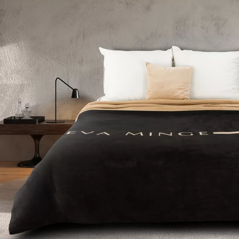 EVA MINGE Miękki dwustronny koc SILK akrylowo-bawełniany czarano-złoty