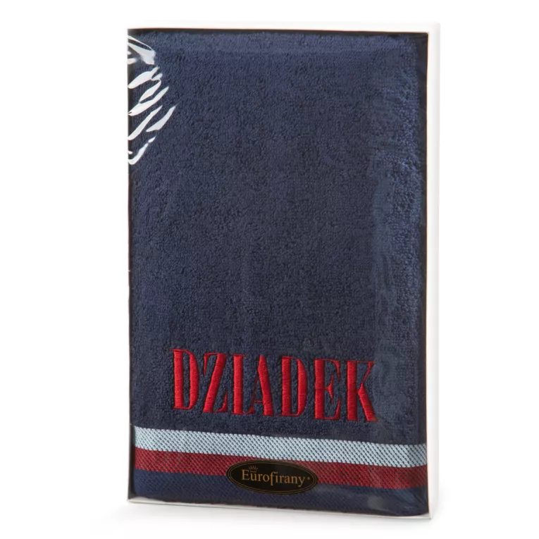 Zestaw upominkowy, ręcznik bawełniany 50x90 cm kolor granatowy z haftem DZIADEK